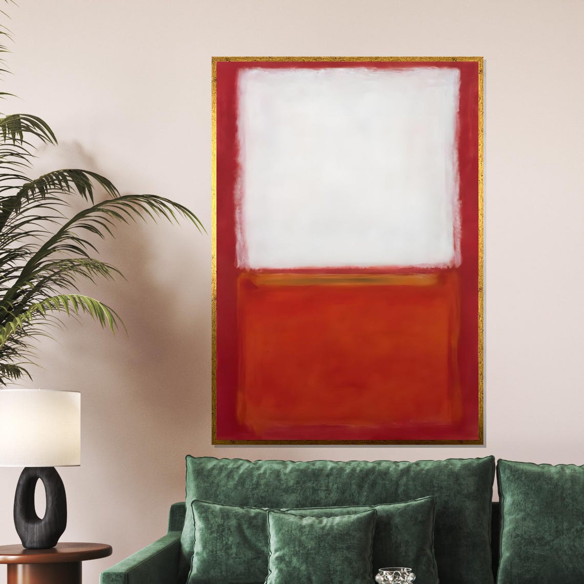 White and Red Color Field Abstract Minimalist Modern Art Poster