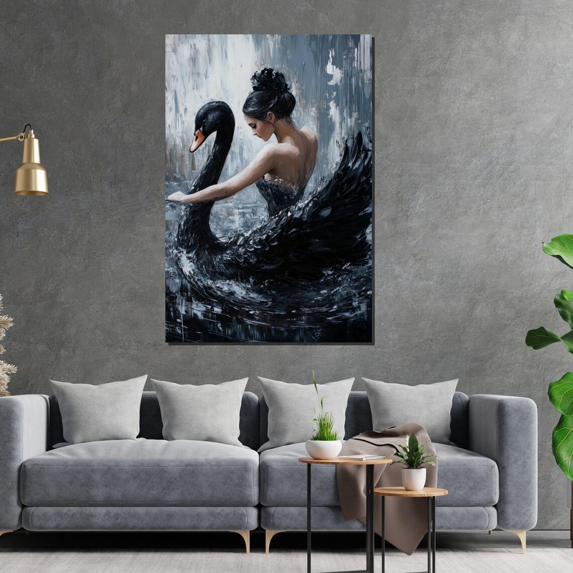 Woman Embracing a Black Swan Dark Elegant Artistic Portrait Poster - Image 2