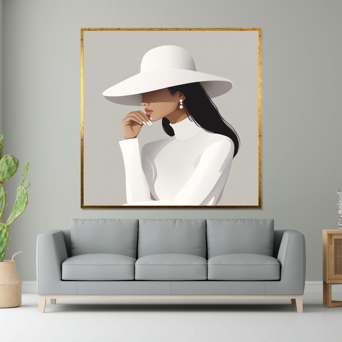 Minimalist Lady In White Hat And Turtleneck Soft Neutral Style Poster - Image 5