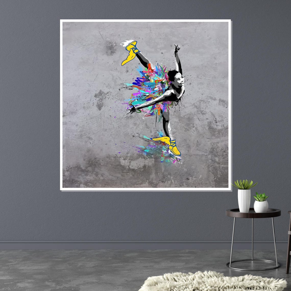 Dancer Leaping Paint Splatter Yellow Shoes Dynamic Art Poster - Image 3