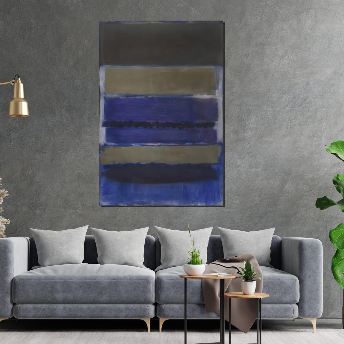 Moody Navy Blue and Olive Color Stack Abstract Modern Art Poster - Image 2