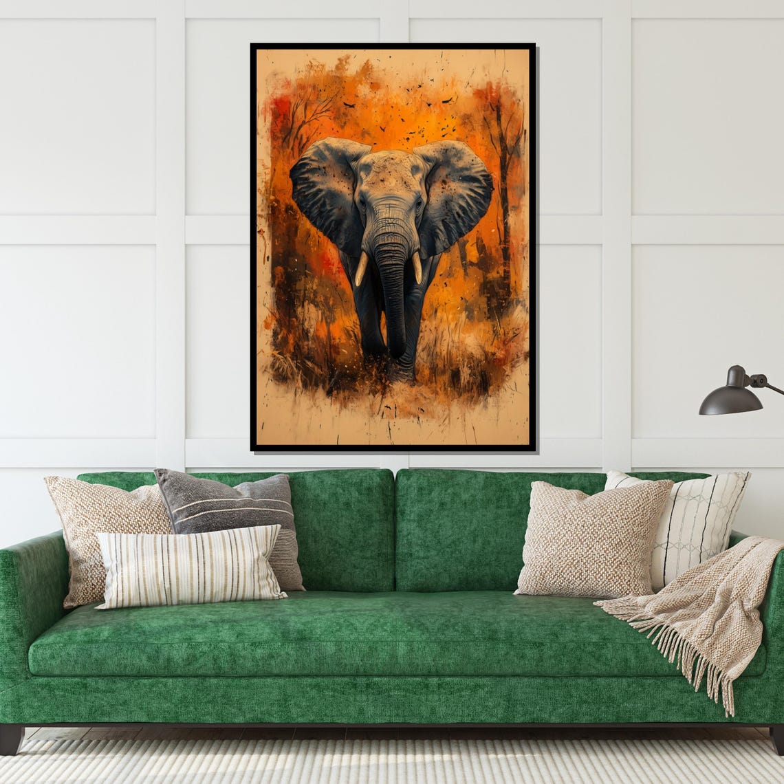 African Elephant Walking Autumn Splatter Vibrant Safari Art Poster - Image 5