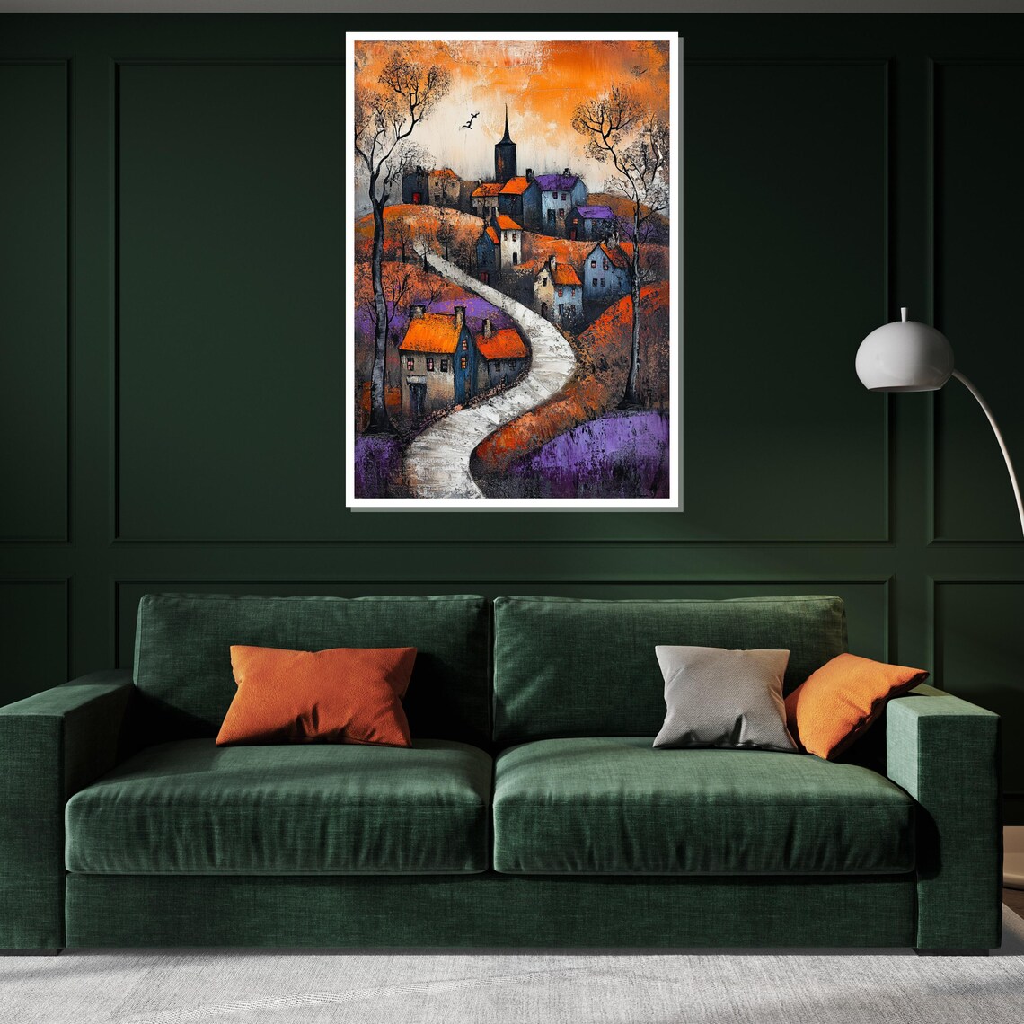 Autumn Village Winding Road Orange Rooftops Colorful Town Poster - Image 3