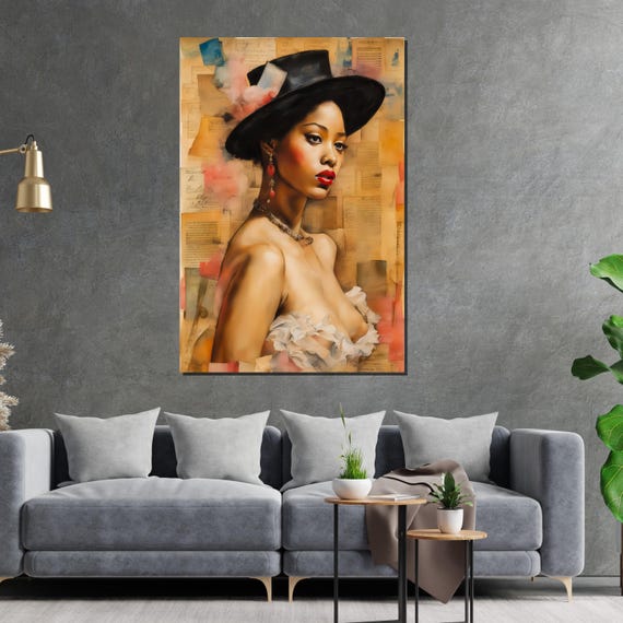 Vintage Elegance Woman In Hat Fashion Art Print Retro Wall Art Glamour Portrait Wall Art Design Ready To Hang Decor