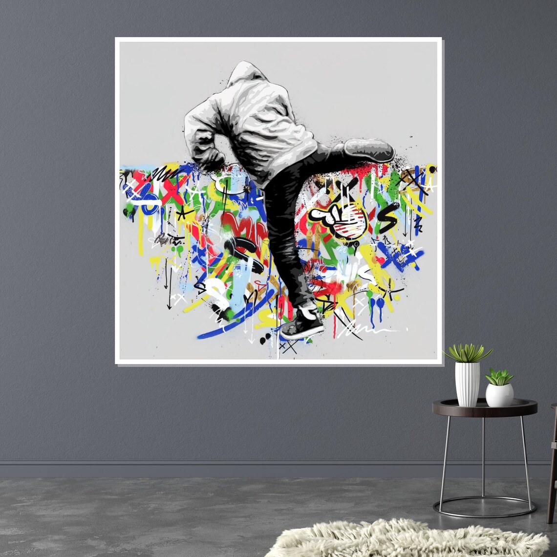 Hoodie Figure Kick Colorful Graffiti Explosion Street Art Poster - Image 3