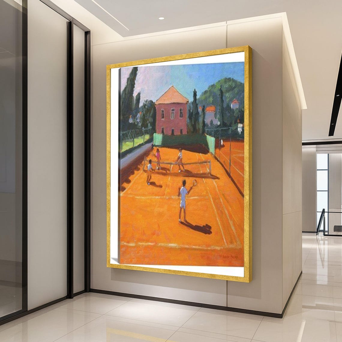 Vibrant Tennis Match Canvas Outdoor Sports Wall Art Colorful Court Scene Athletic Recreation Painting Home Decor Ready To Hang