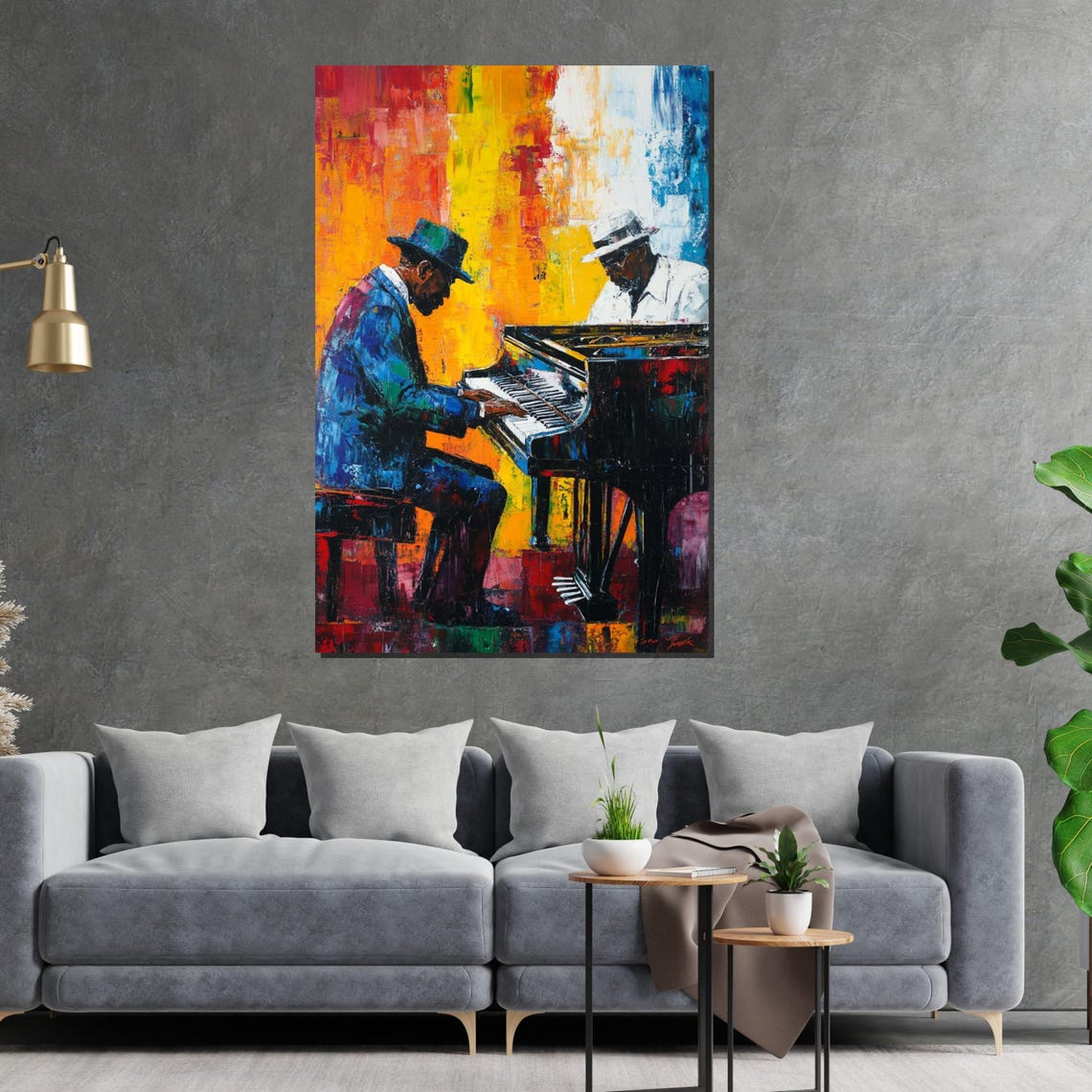 Two Jazz Pianists Duet Grand Piano Vivid Expressionist Poster - Image 2