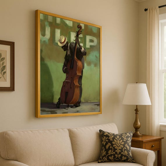 Jazz Bass Player Canvas Print Vintage Music Wall Art Soulful Decor Ready To Hang Musician Decoration