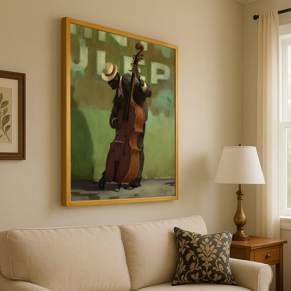 Soulful Jazz Upright Bass Player Vintage Style Music Art Poster