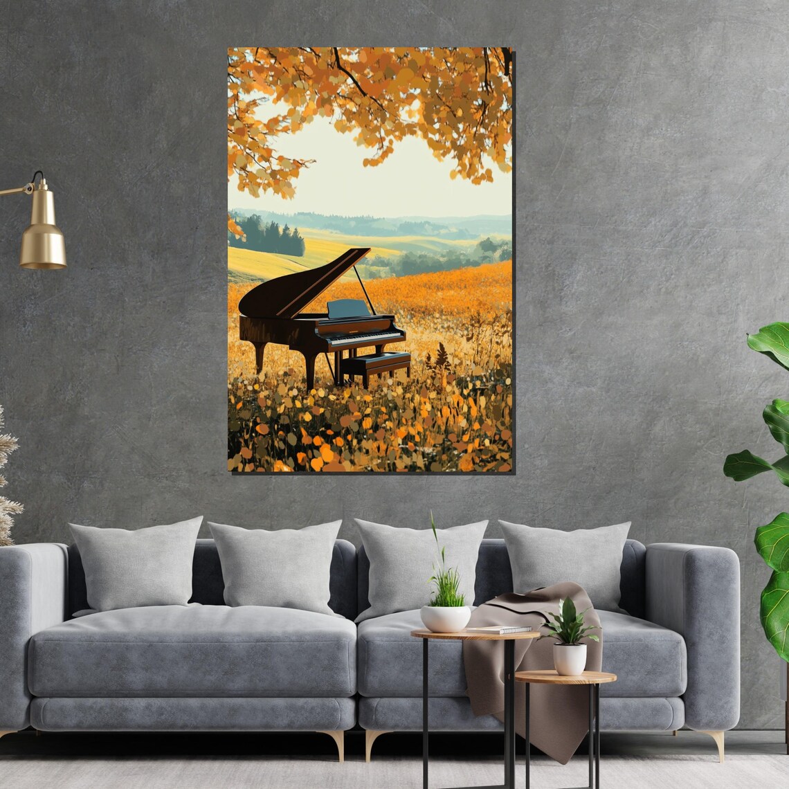 Grand Piano in a Golden Autumn Meadow Dreamy Landscape Art Poster - Image 2