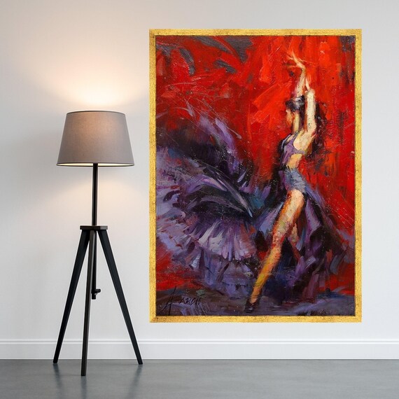 Flamenco Dancer Abstract Oil Painting Red Purple Dance Poster