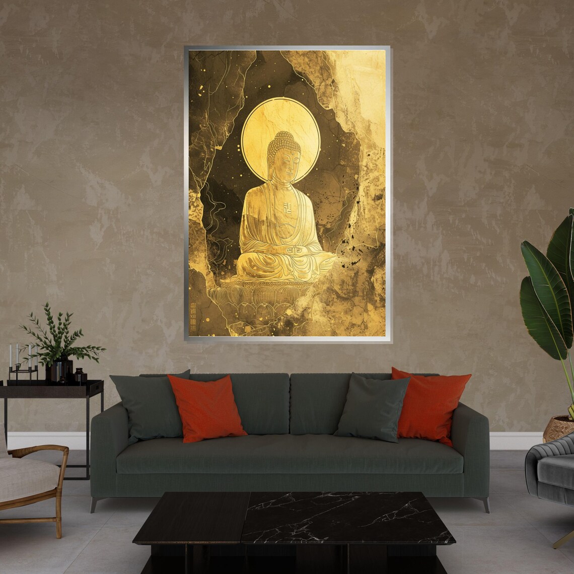 Golden Buddha Halo Gold Leaf Meditation Zen Serene Art Poster - Image 4
