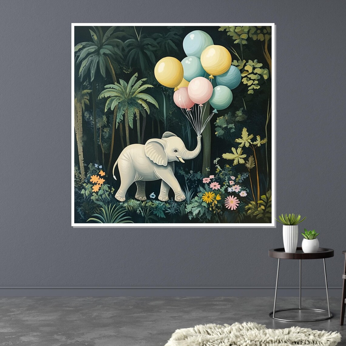 Baby Elephant Balloons Jungle Whimsical Nursery Animal Art Poster - Image 3