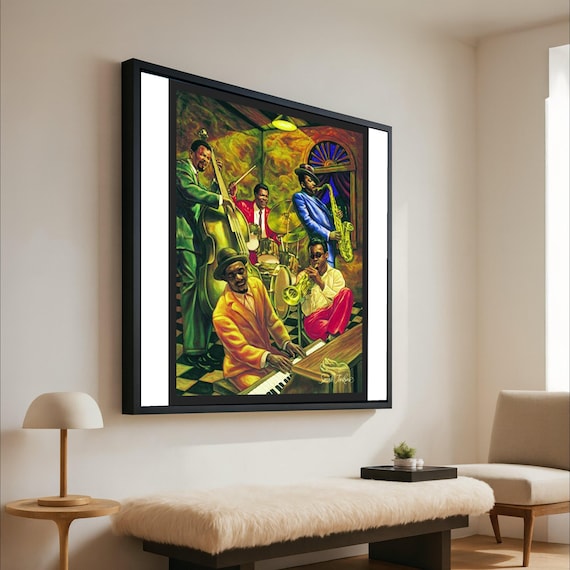 Vibrant Jazz Quintet Painting Piano Saxophone Night Club Poster