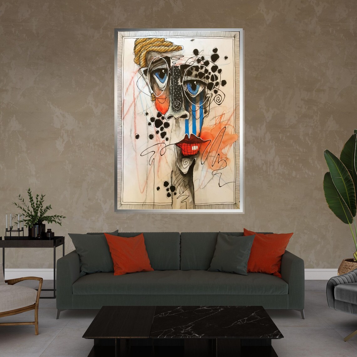Whimsical Abstract Face Sketch Colorful Ink Doodle Art Portrait Poster - Image 4