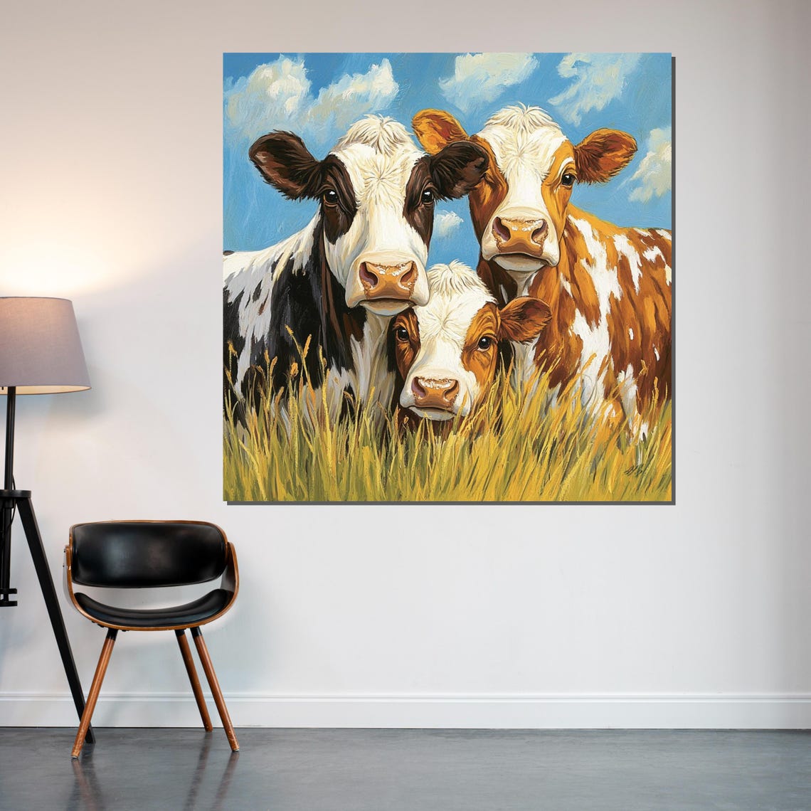 Three Cows In A Sunny Meadow Farm Animal Rustic Cattle Art Poster - Image 2