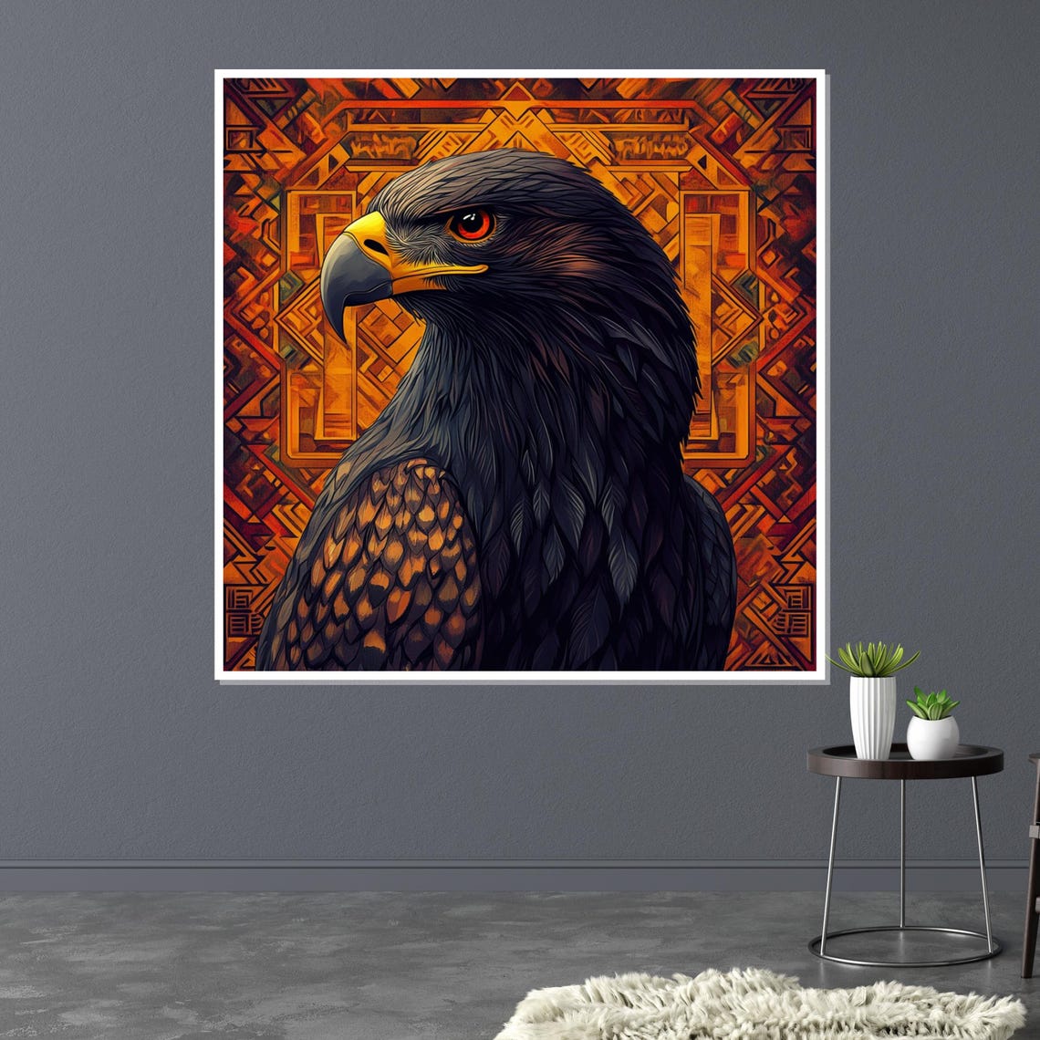 Eagle Head Close Up Orange Mosaic Bold Bird of Prey Art Poster - Image 3
