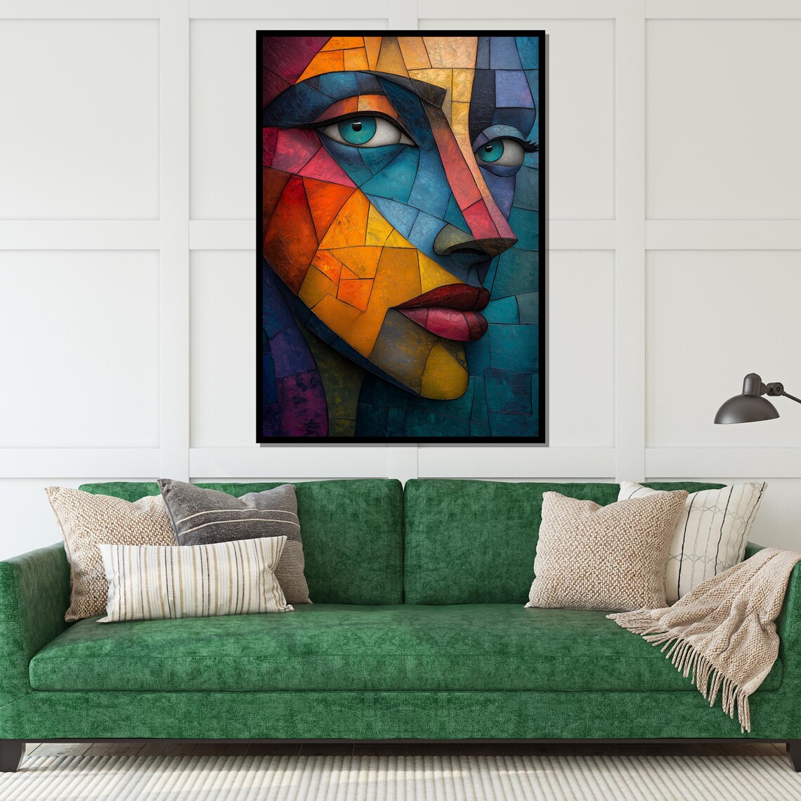 Modern Cubist Woman Face Colorful Geometric Mosaic Art Poster - Image 5