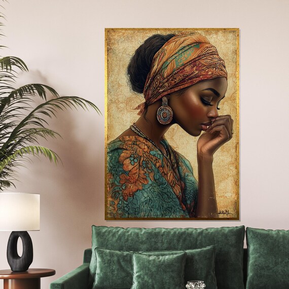 Afrocentric Woman Headwrap Portrait Elegant African Beauty Wall Art