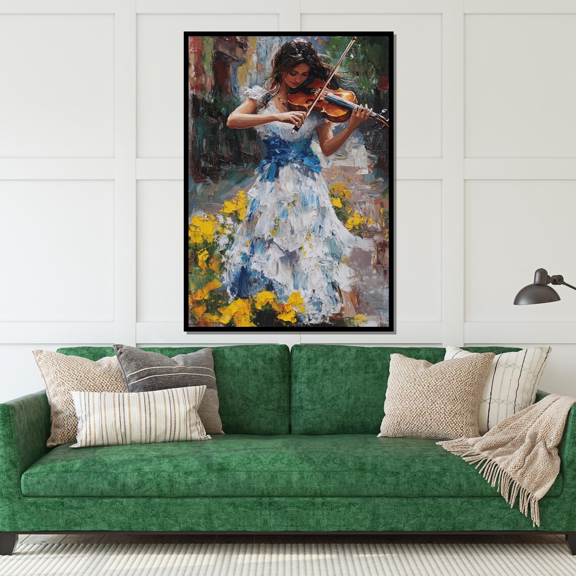 Woman Street Violinist In Blue Dress Among Yellow Blooms Poster - Image 5