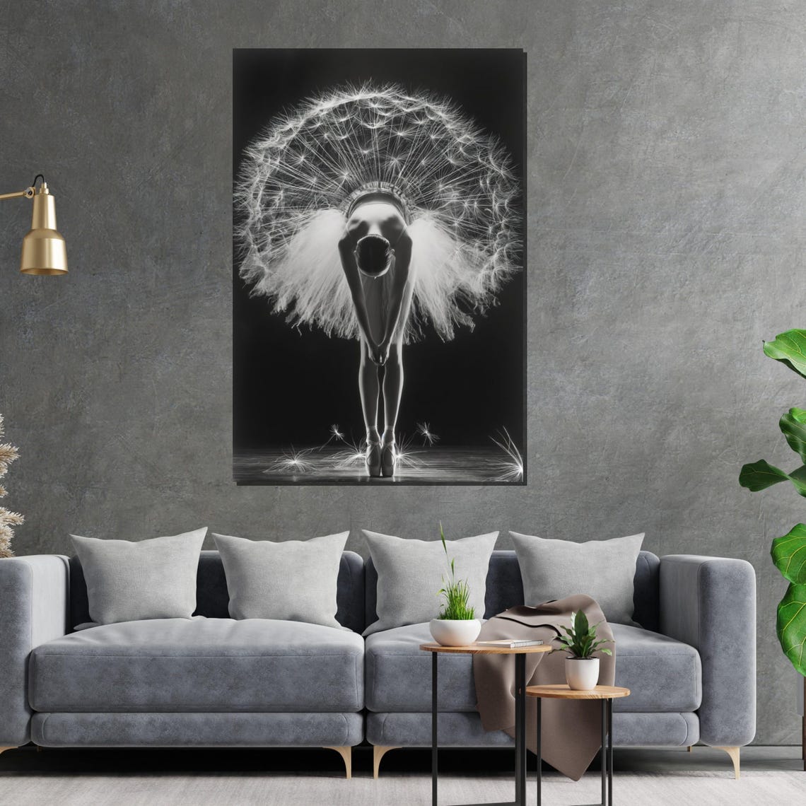 Ballerina Bowing Dandelion Clock Tutu Surreal Mono Art Poster - Image 2