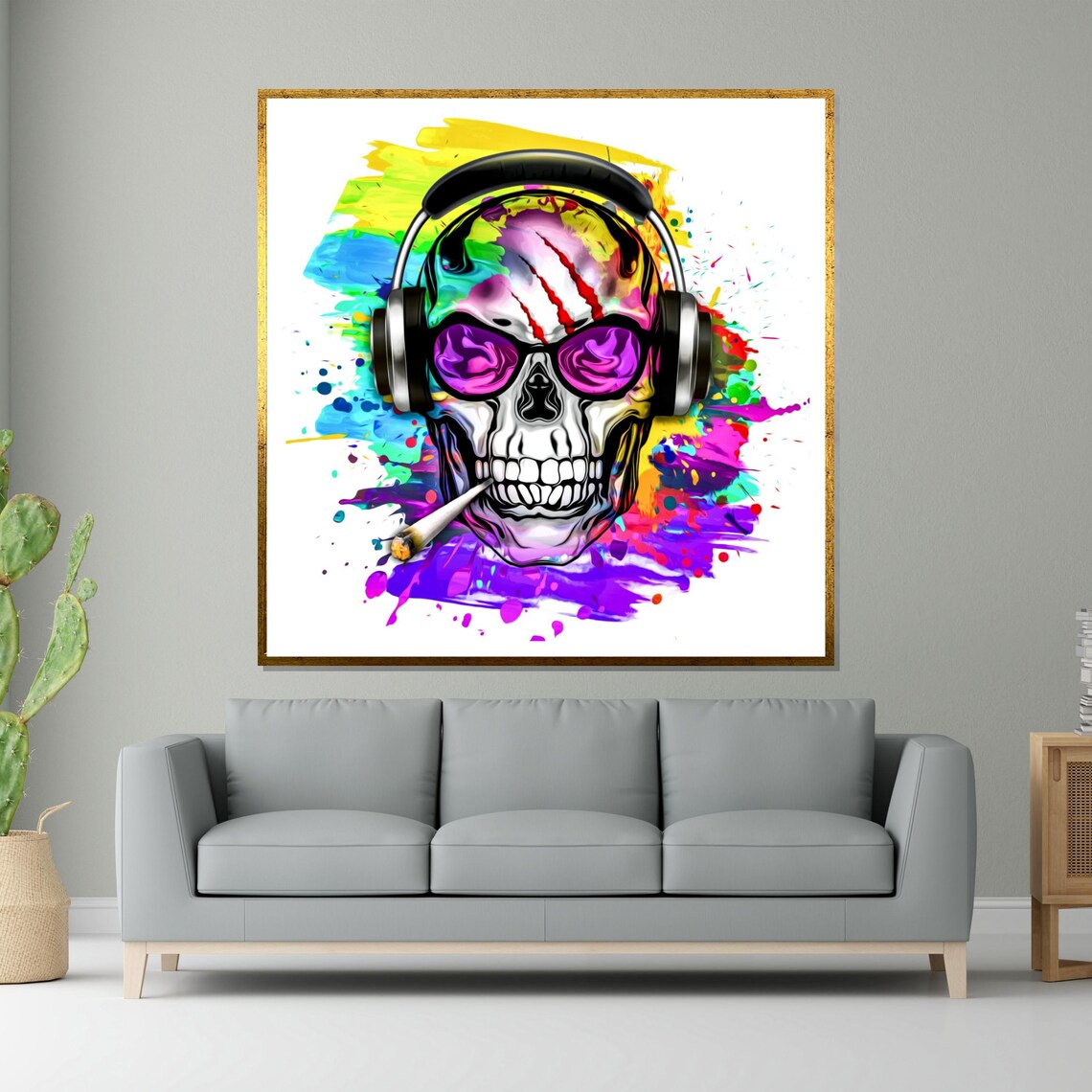Skull Headphones Purple Sunglasses Color Splash Rock Music Poster