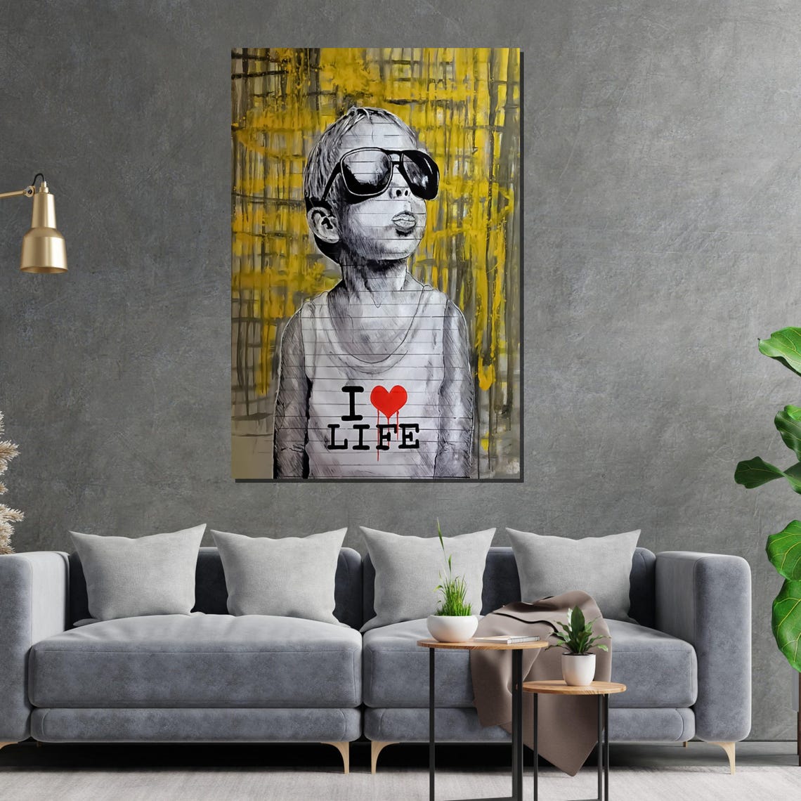 I Love Life Cool Kid Sunglasses Yellow Graffiti Street Art Poster - Image 2