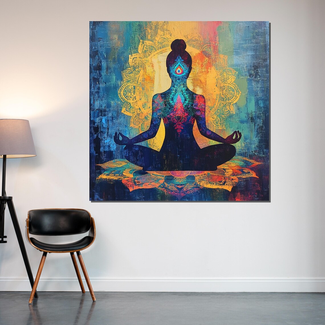 Meditating Woman Chakra Silhouette Mandala Art Spiritual Poster - Image 2