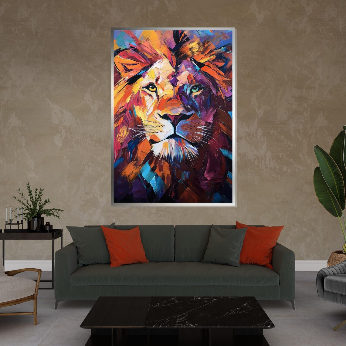 Colorful Abstract Lion Face Rainbow Brushstroke Wildlife Art Poster - Image 4