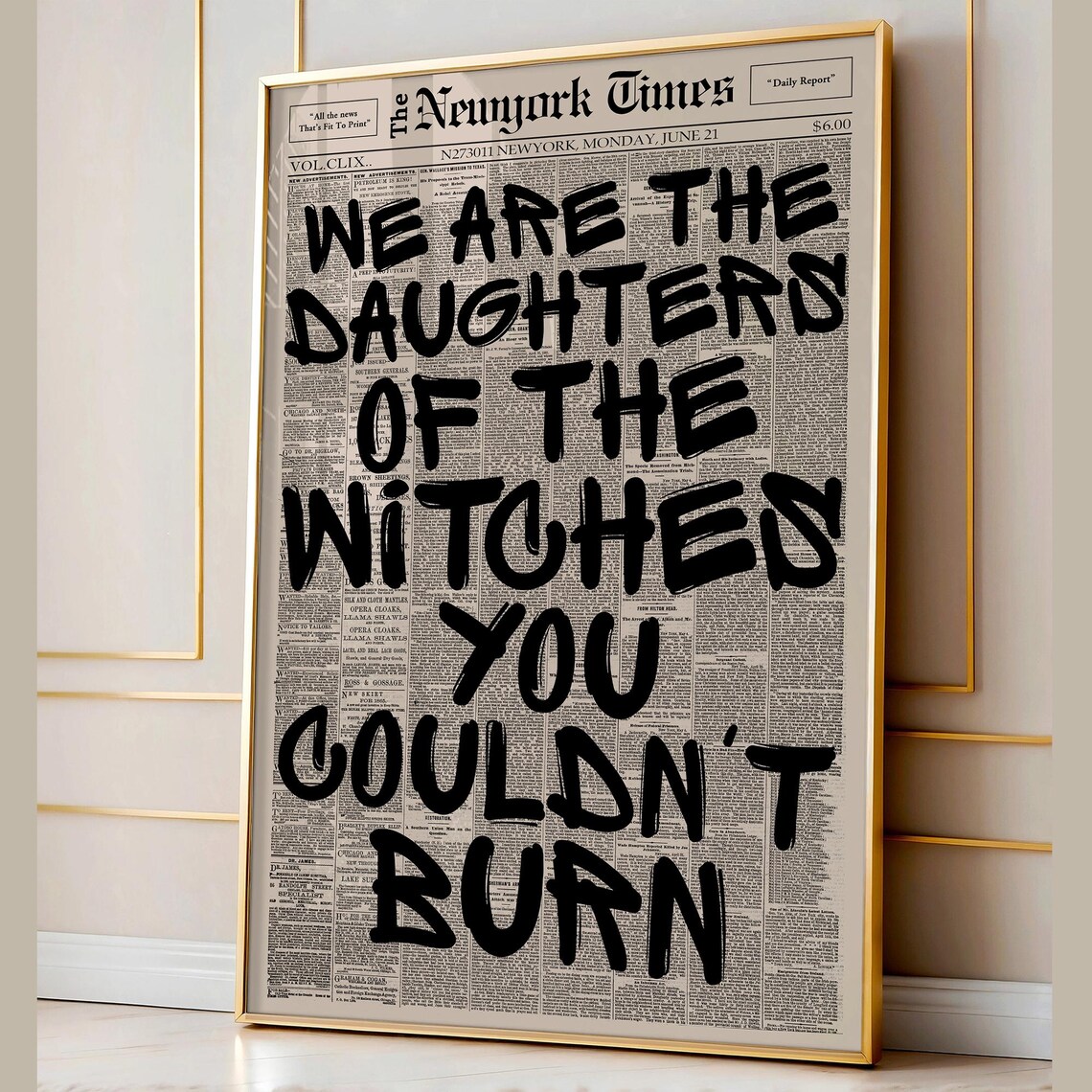 Daughters Of The Witches Feminist Quote Bold Newspaper Typography Poster