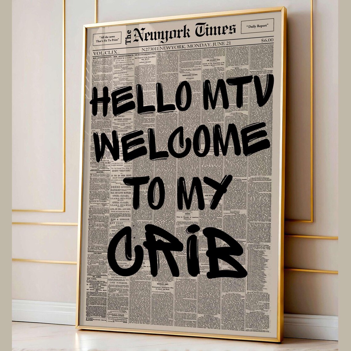 Retro Hello Welcome To My Crib Typography Poster