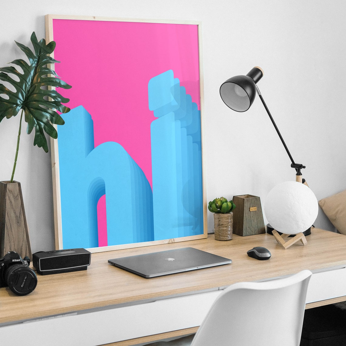 Hot Pink Blue Geometric Bauhaus Abstract City Style Wall Poster - Image 4