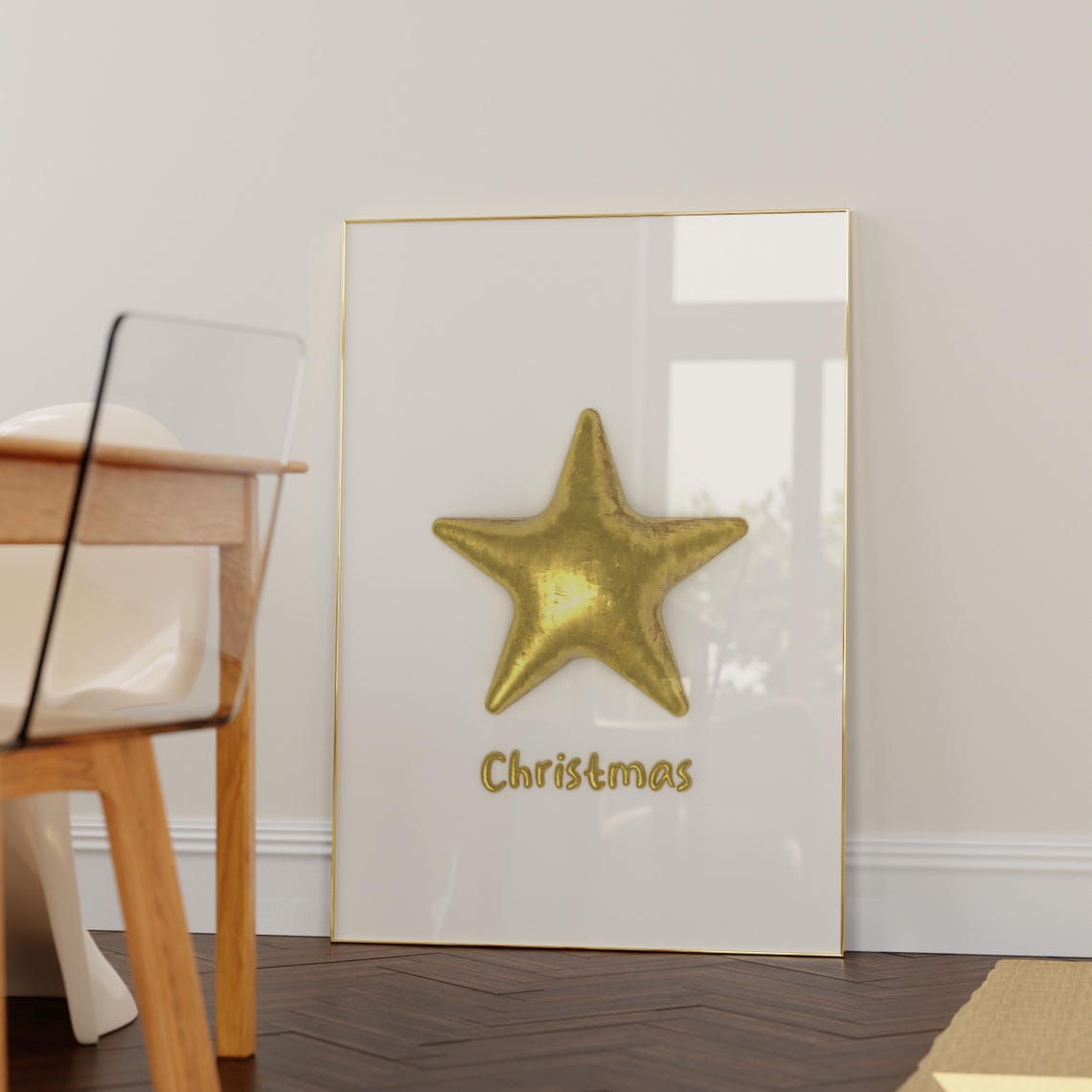 Gold Christmas Star Balloon 3D Metallic Minimalist Holiday Poster - Image 2