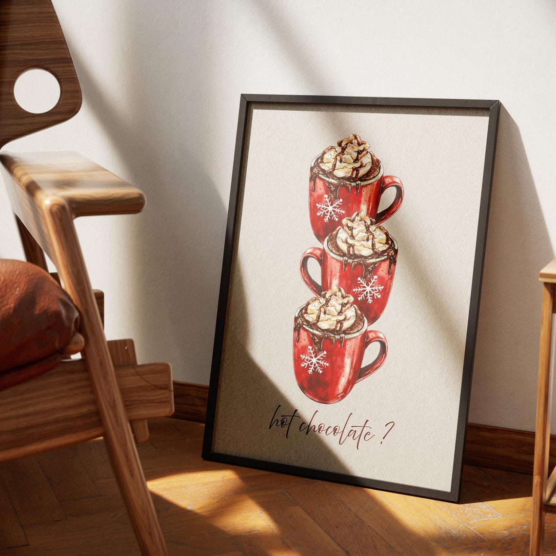 Red Hot Chocolate Mugs Whipped Cream Christmas Kitchen Poster - Image 3
