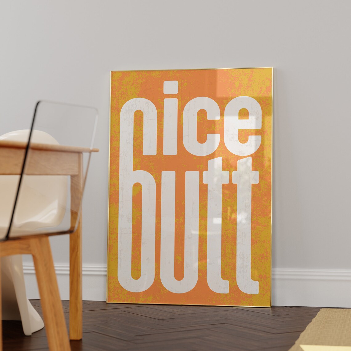 Nice Butt Cheeky Typography Orange Bathroom Quote Art Poster - Image 2