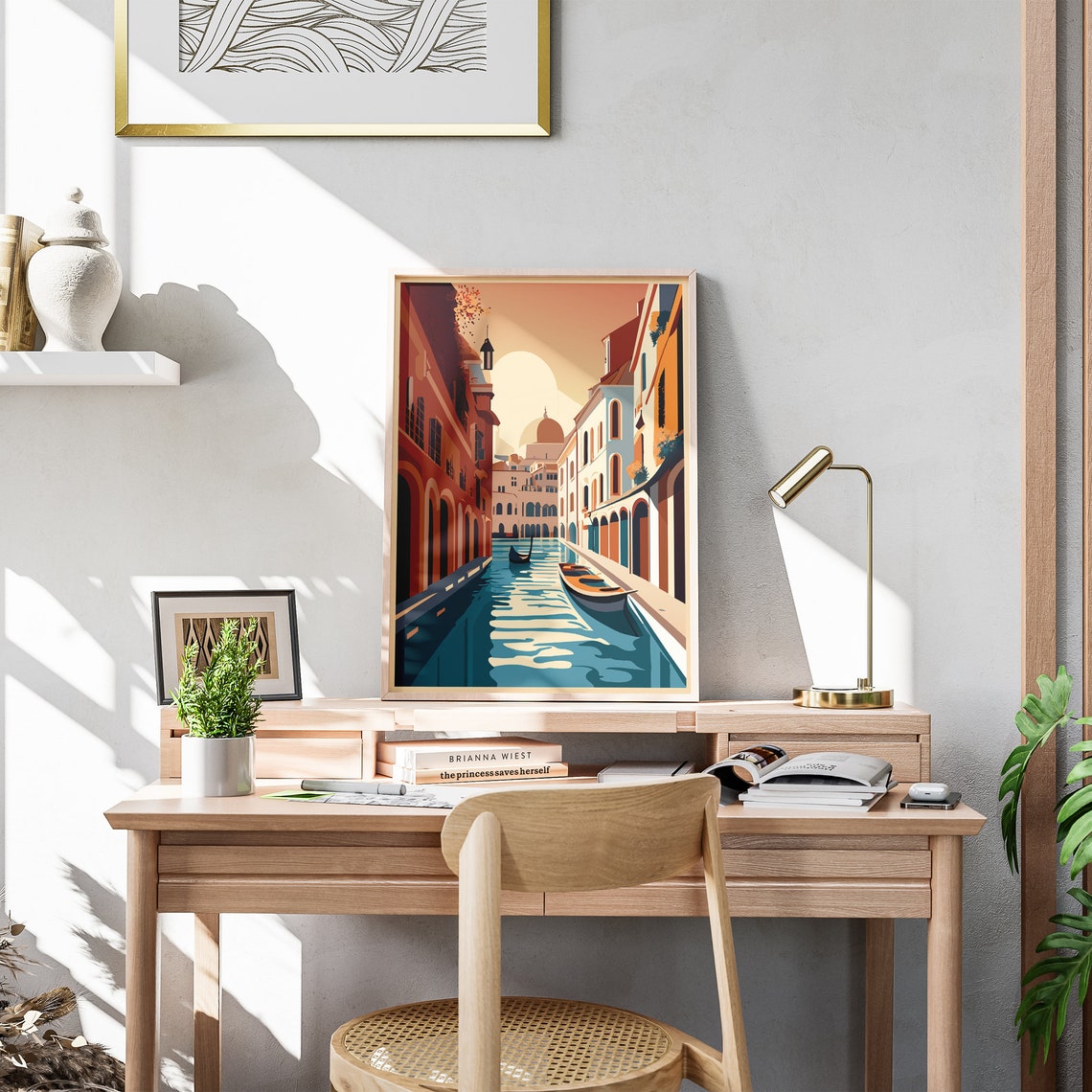 Venice Grand Canal Gondola Sunset Illustration Travel Poster - Image 3