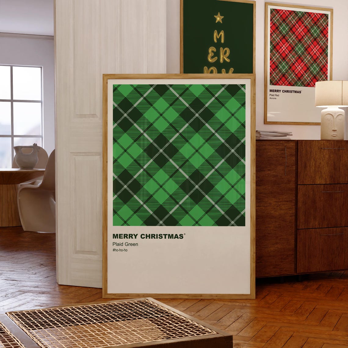 Green Plaid Pattern Merry Christmas Minimalist Holiday Wall Art - Image 7