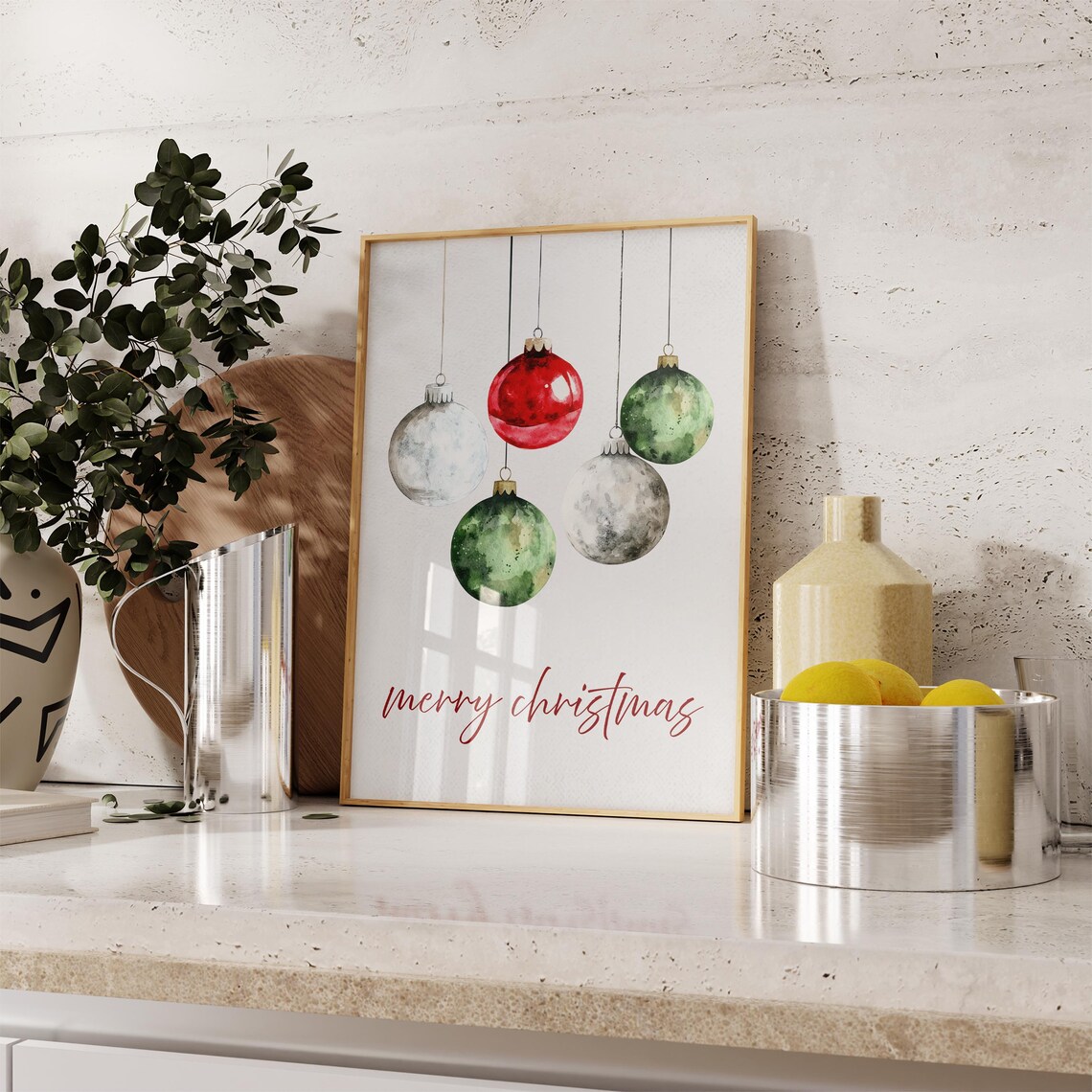 Watercolor Christmas Ornaments Merry Christmas Holiday Wall Art - Image 8