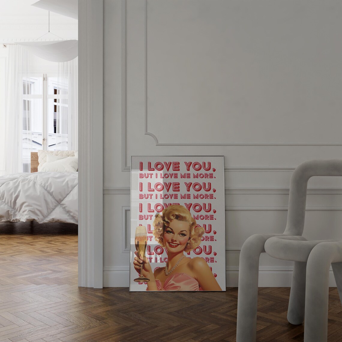 I Love You But I Love Me More Retro Pinup Girl Champagne Poster - Image 5