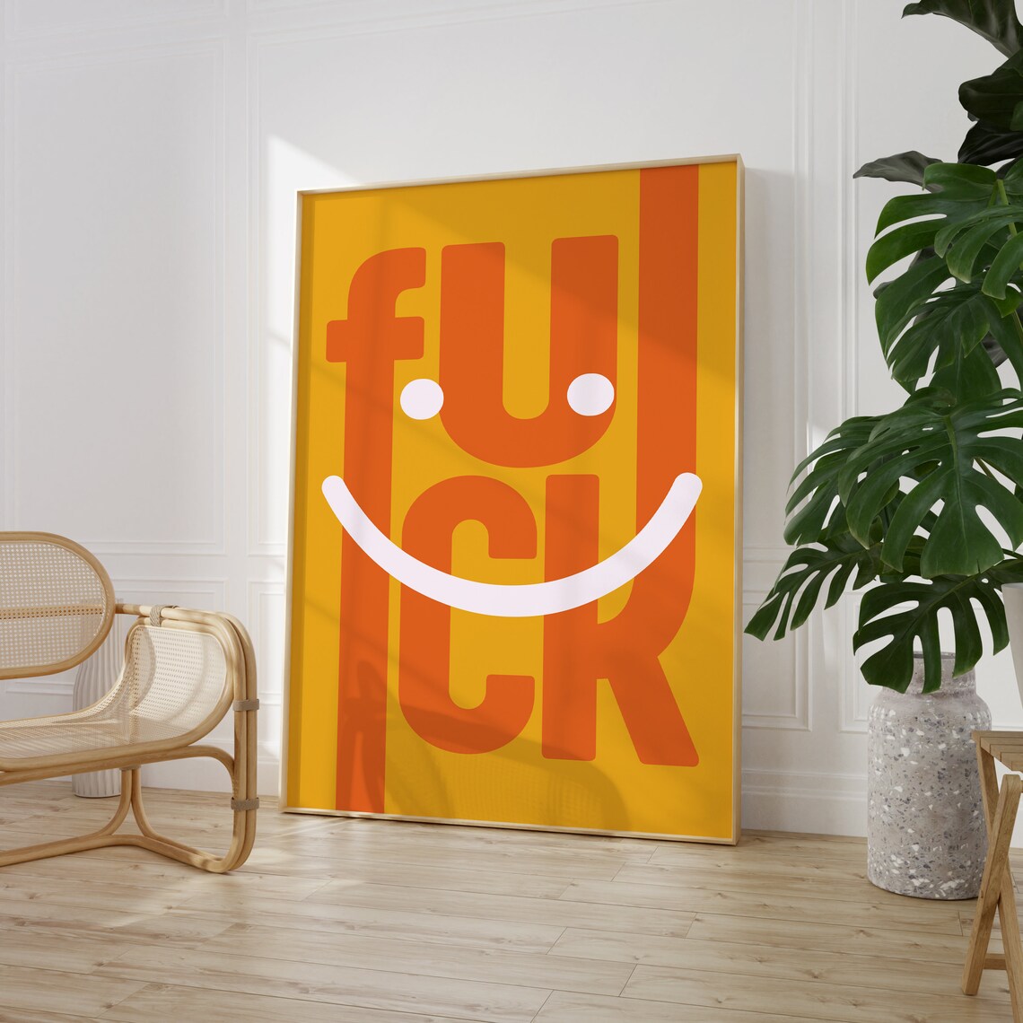 Sassy Smiley Face Swear Word Cheerful Yellow Retro Wall Poster