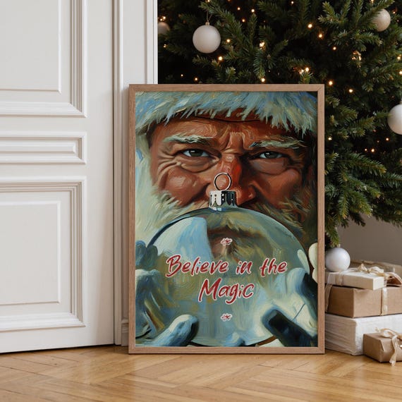 Believe In The Magic Christmas Poster Vintage Santa Wall Art Quote Print