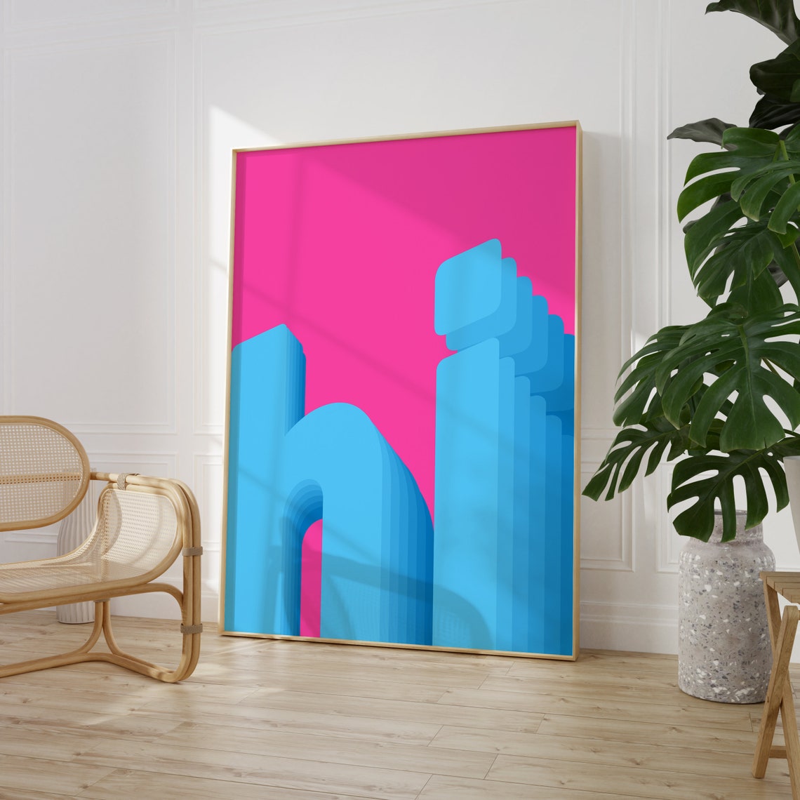Hot Pink Blue Geometric Bauhaus Abstract City Style Wall Poster - Image 9
