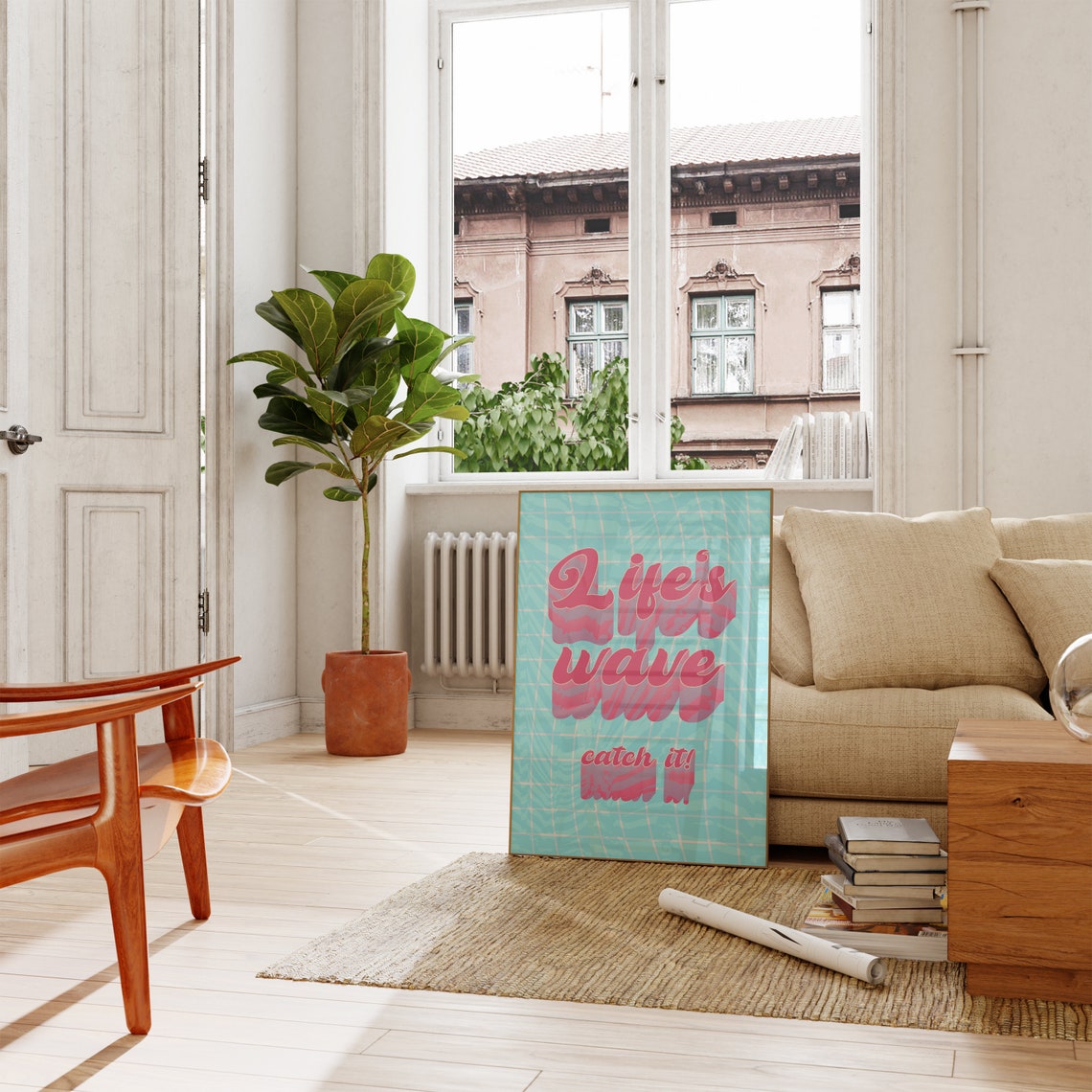Lifes Wave Catch It Retro Surf Summer Quote Style Wall Poster - Image 9