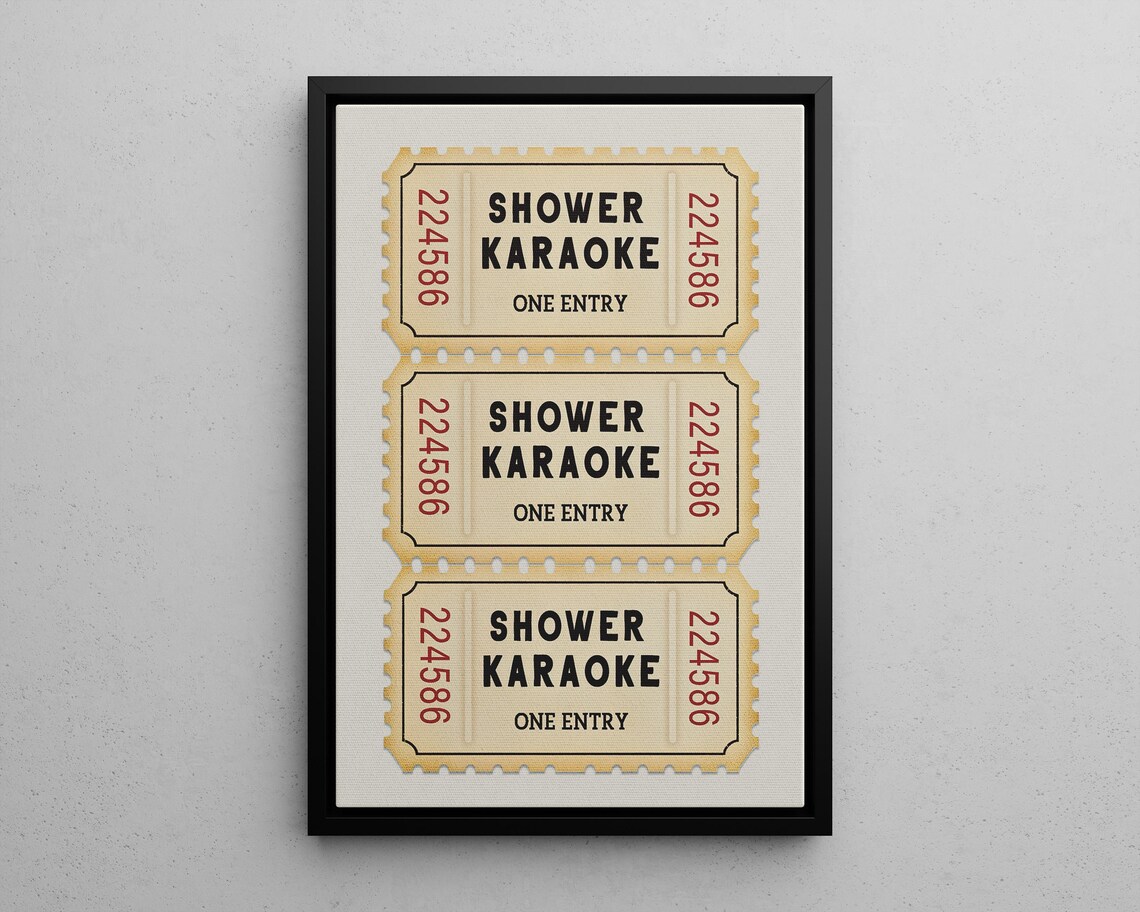 Shower Karaoke Vintage Ticket Stub Bathroom Humor Wall Poster