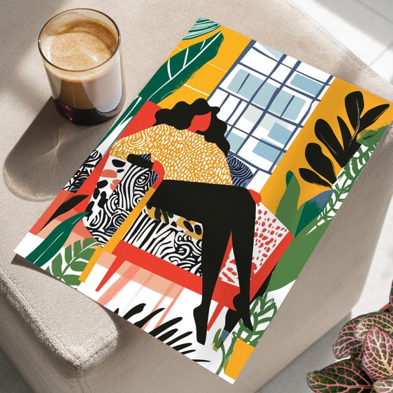Colorful Boho Woman Art Print Poster Or Canvas Fauvism Style Henri Matisse Inspired Wall Vibrant Modern Botanical