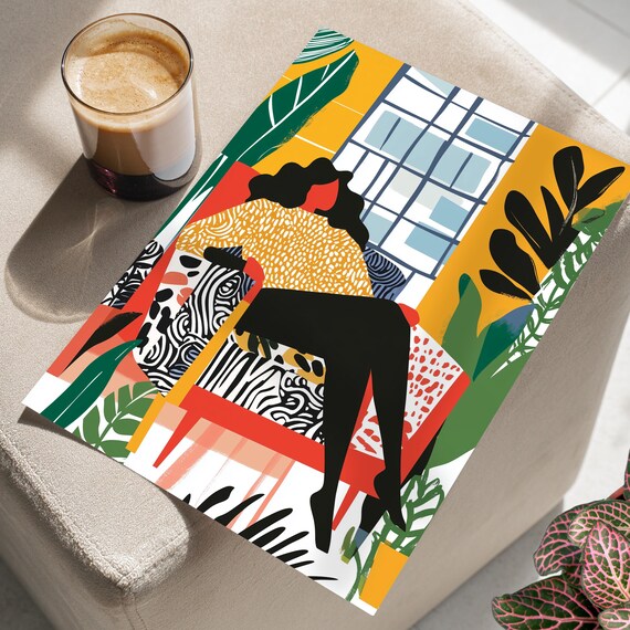 Colorful Fauvist Woman Portrait With Tropical Leaves Modern Art Poster