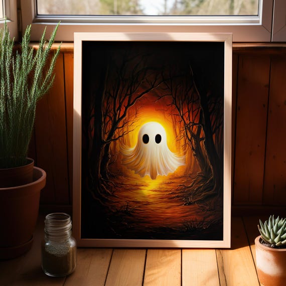 Cute Floating In The Forest Spooky Art Print Poster Or Canvas Halloween Decor Dark Academia