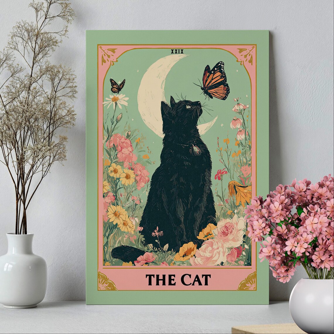 The Cat Tarot Card Art Black Cat Moon Mystical Witchy Poster