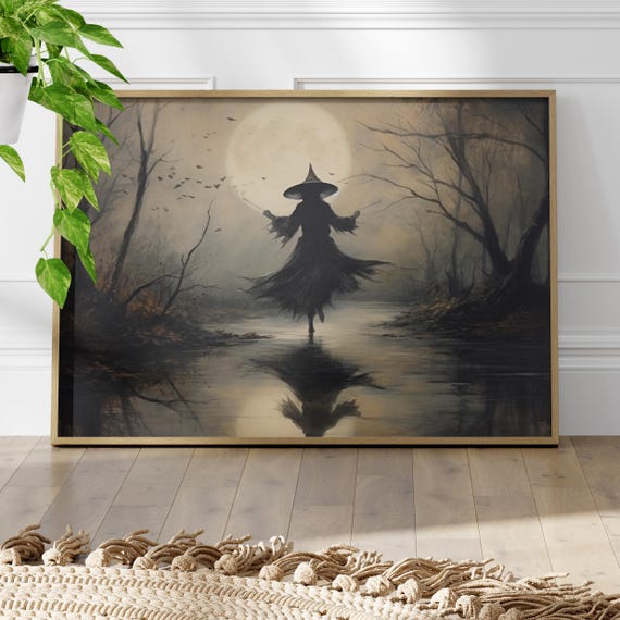 Wicca Witch Lake Rustic Dark Vintage Themed Wall Art Print Or Canvas Academia Gothic Halloween Spooky Poster Decor