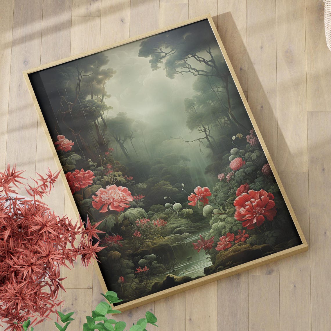 Moody Lush Forest Wall Art Print Or Canvas Botanical Nature Landscape Foggy House Decor For Lover